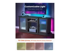 Móvel De Tv| Móvel TV SucceBuy para Televisores até 165 cm, Suporte Moderno em Madeira com Iluminação LED, Portas e Prateleiras Ajustáveis, Solução de Armazenamento Preto