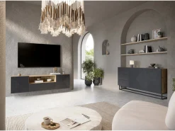 Móvel De Tv| Móvel TV suspenso 2 portas 1 gaveta em madeira laminada 167 x 40 cm Cinzento