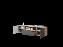 Móvel De Tv| Móvel TV suspenso 2 portas 1 gaveta em madeira laminada 167 x 40 cm Cinzento