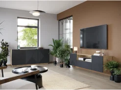 Móvel De Tv| Móvel TV suspenso 2 portas 1 gaveta em madeira laminada 167 x 40 cm Cinzento