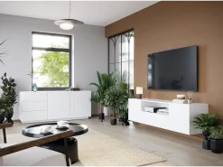 Móvel De Tv* Móvel TV suspenso 2 portas 1 gaveta branca em madeira laminada 167x40cm Branco