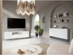 Móvel De Tv* Móvel TV suspenso 2 portas 1 gaveta branca em madeira laminada 167x40cm Branco