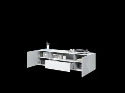 Móvel De Tv* Móvel TV suspenso 2 portas 1 gaveta branca em madeira laminada 167x40cm Branco