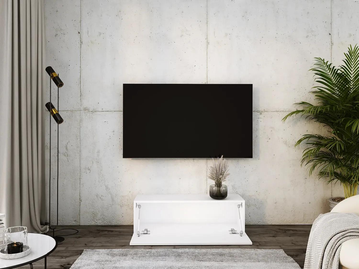 Móvel De Tv* Móvel TV suspenso, 100 x 34 x 32 cm, Fosco / Brilhante Branco