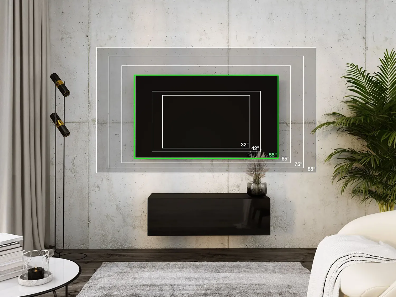 Móvel De Tv* Móvel TV suspenso, 100 x 34 x 32 cm, Fosco / Brilhante Preto