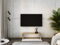Móvel TV suspenso, 100 x 34 x 32 cm, Carvalho Wotan / Branco Brilhante^ Móvel De Tv