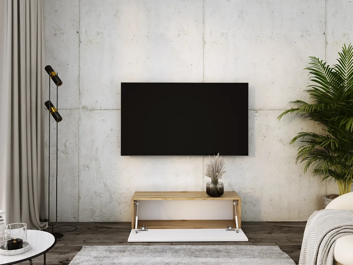 Móvel TV suspenso, 100 x 34 x 32 cm, Carvalho Wotan / Branco Brilhante^ Móvel De Tv