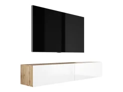 Móvel De Tv| Móvel TV suspenso, 170 x 34 x 32 cm, Carvalho Wotan / Branco Brilhante Castanho