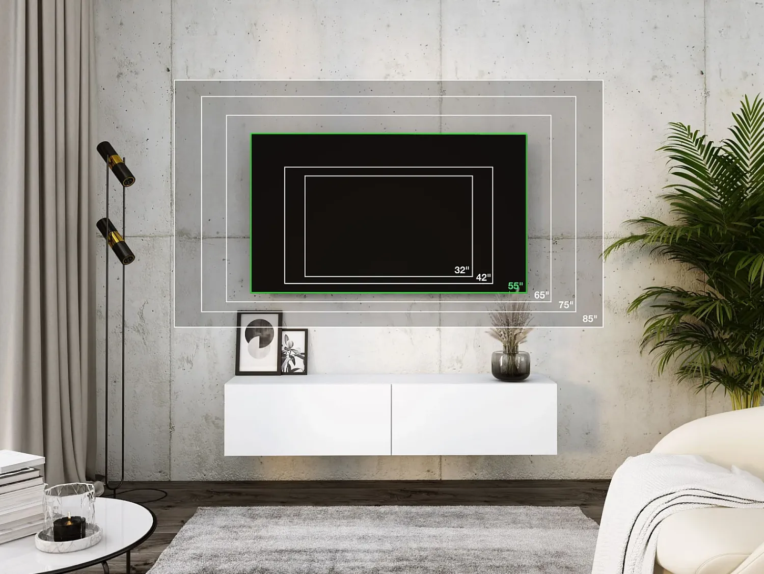 Móvel De Tv| Móvel TV suspenso, 140 x 34 x 32 cm, Fosco Branco