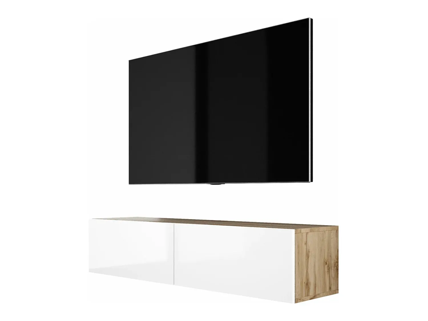 Móvel TV suspenso, 140 x 34 x 32 cm, Carvalho Wotan / Branco Brilhante^ Móvel De Tv