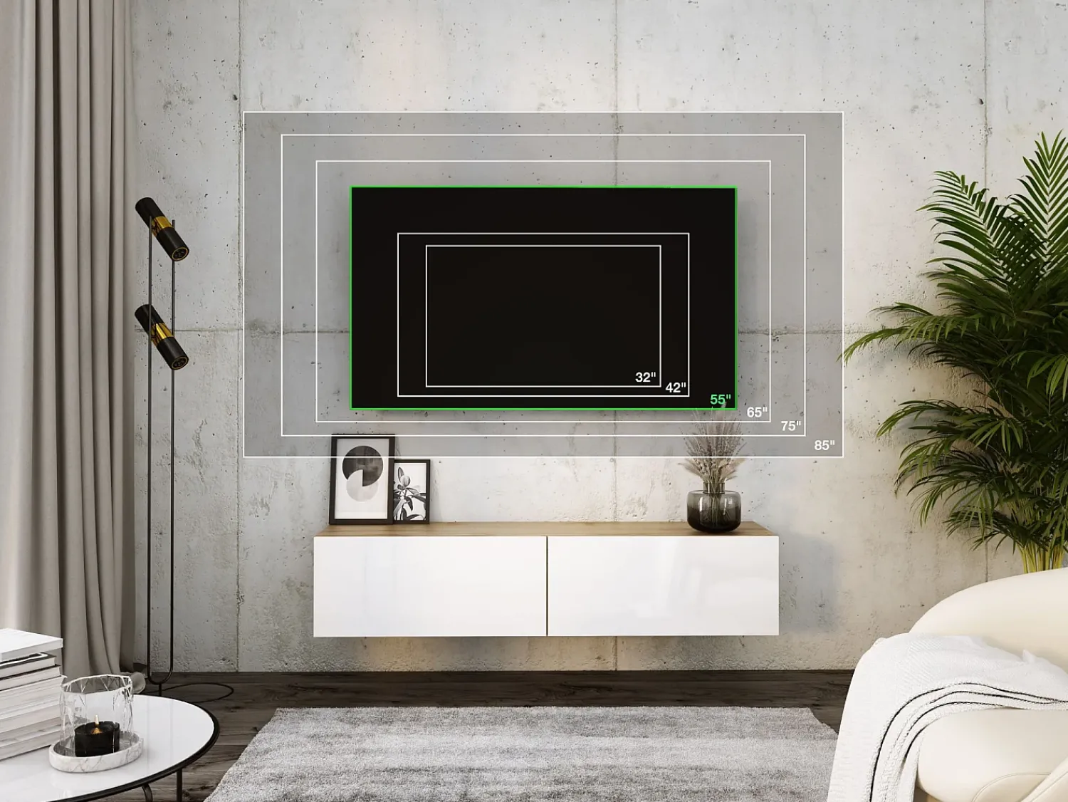 Móvel TV suspenso, 140 x 34 x 32 cm, Carvalho Wotan / Branco Brilhante^ Móvel De Tv