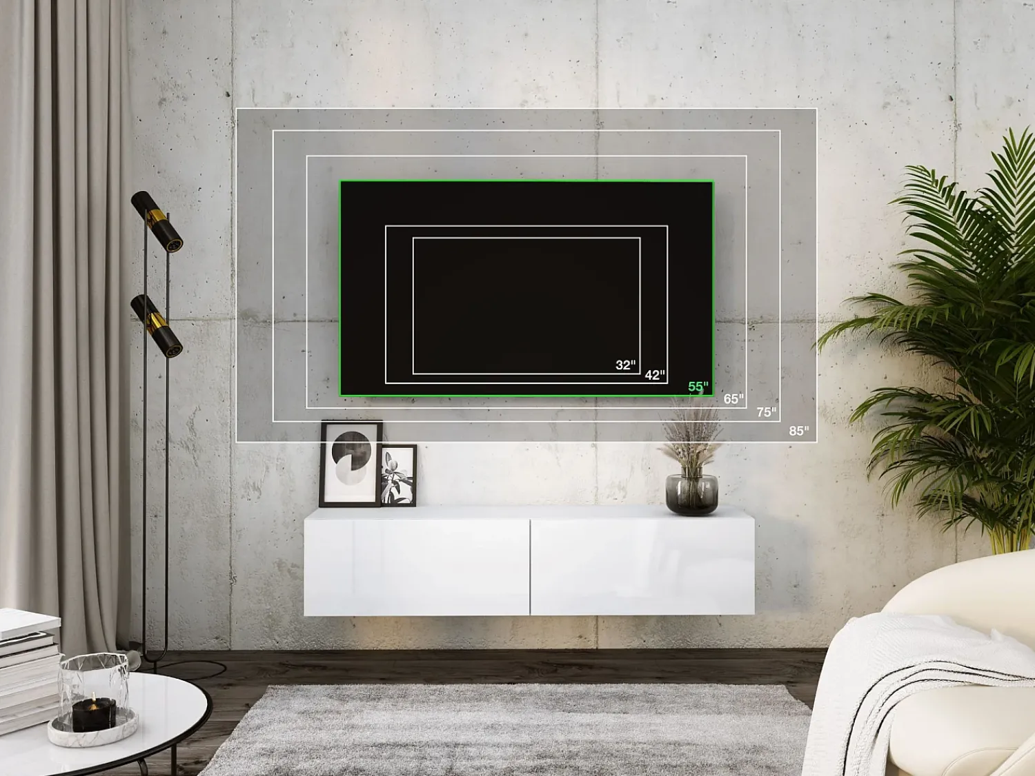 Móvel De Tv| Móvel TV suspenso, 140 x 34 x 32 cm, Fosco / Brilhante Branco