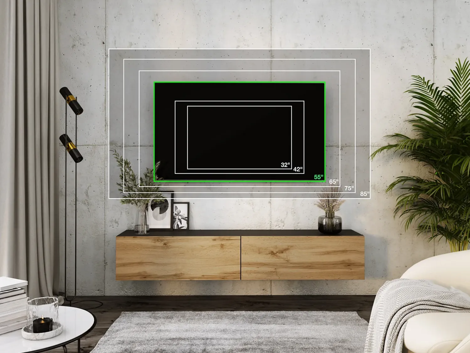 Outlet Móvel TV suspenso, 170 x 34 x 32 cm, Carvalho Wotan / Fosco Preto