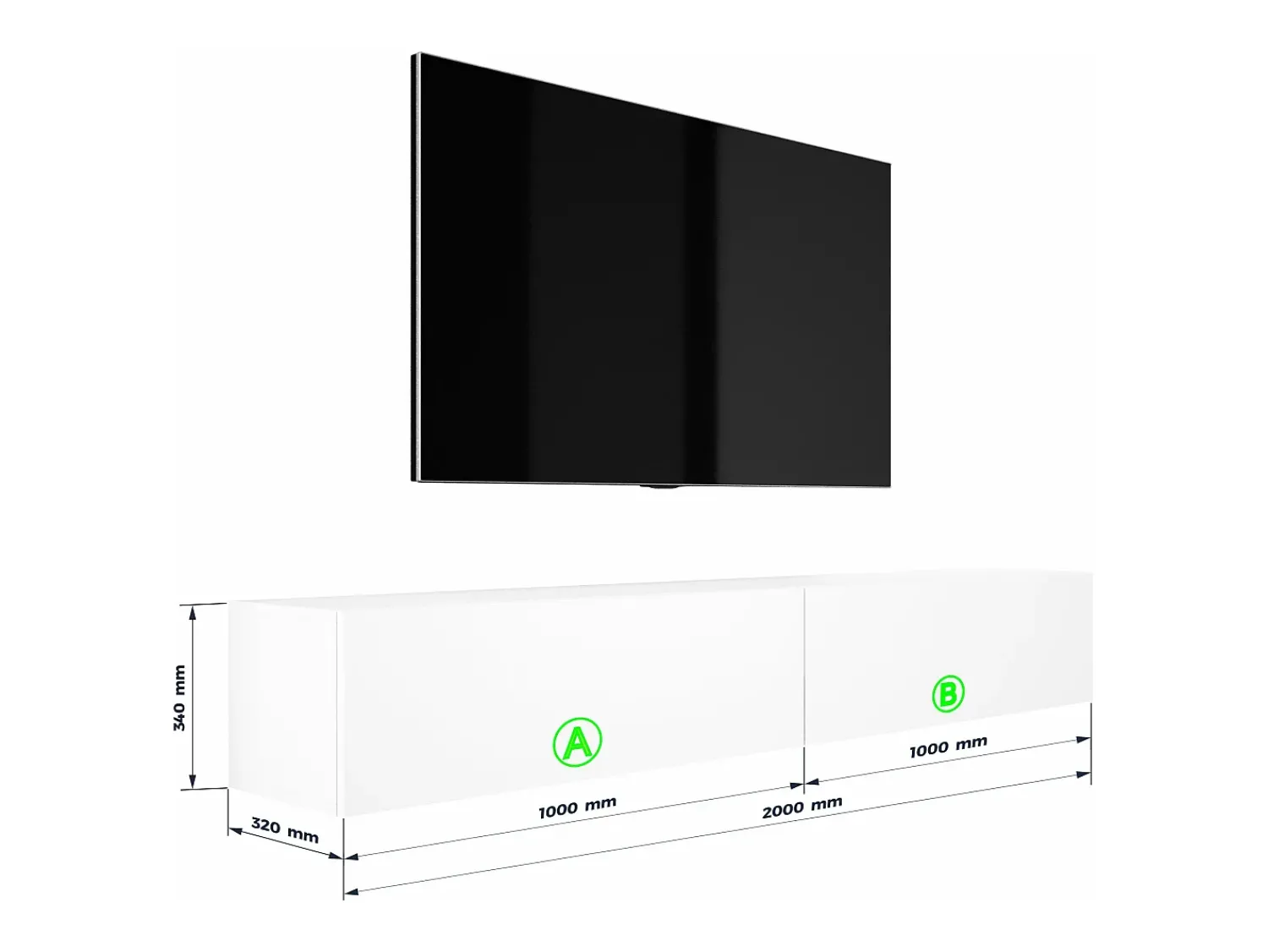 Móvel De Tv* Móvel TV suspenso, (2 x 100) x 34 x 32 cm, Fosco Branco