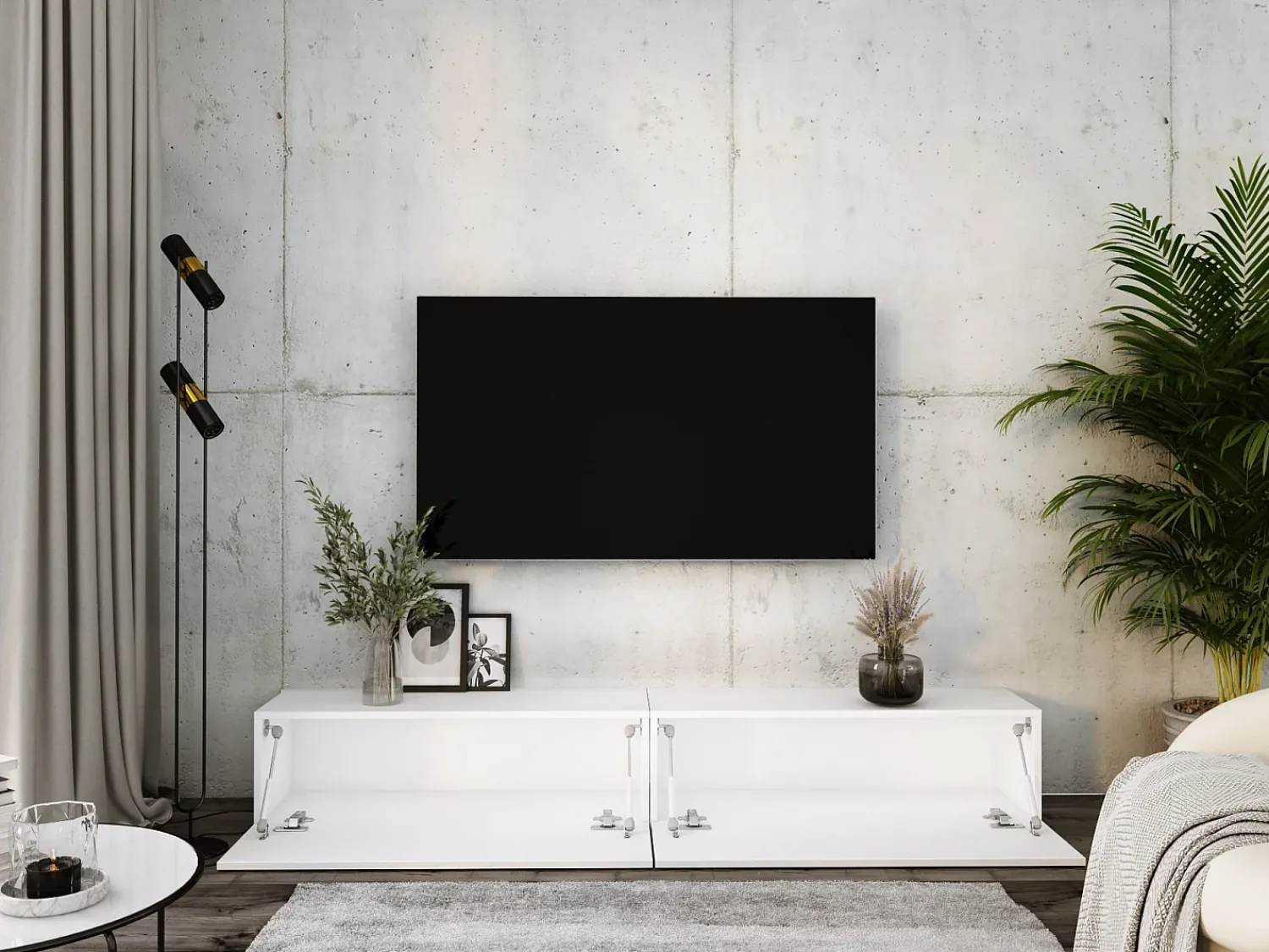 Móvel De Tv* Móvel TV suspenso, (2 x 100) x 34 x 32 cm, Fosco Branco