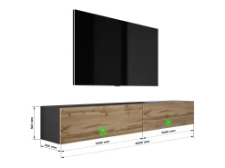 Outlet Móvel TV suspenso, (2 x 100) x 34 x 32 cm, Preto Fosco / Carvalho Wotan Preto / Castanho