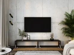Outlet Móvel TV suspenso, (2 x 100) x 34 x 32 cm, Preto Fosco / Carvalho Wotan Preto / Castanho