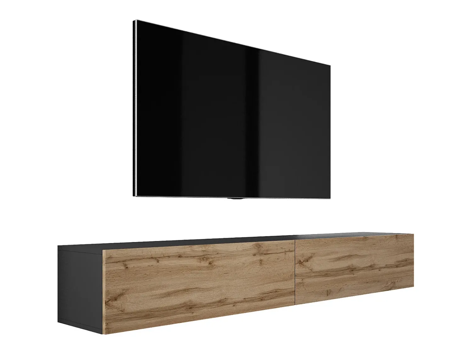 Outlet Móvel TV suspenso, (2 x 100) x 34 x 32 cm, Preto Fosco / Carvalho Wotan Preto / Castanho
