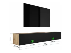 Hot Móvel TV suspenso, (2 x 100) x 34 x 32 cm, Carvalho Wotan / Preto Fosco Preto / Castanho