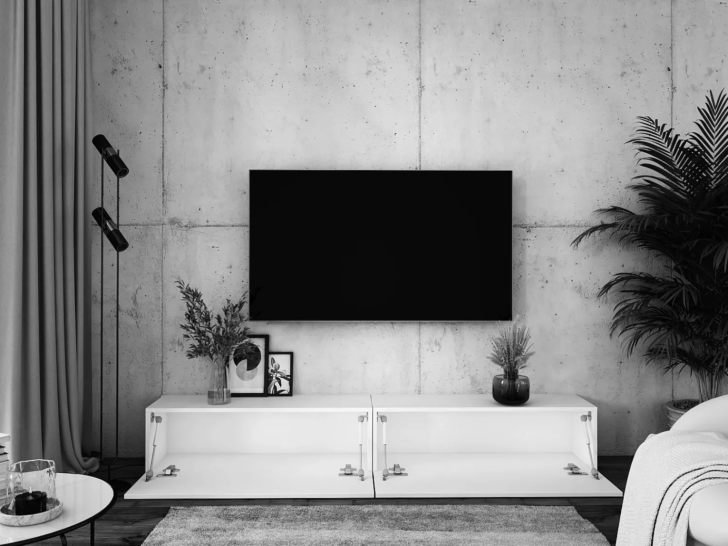 Móvel De Tv| Móvel TV suspenso, (2 x 100) x 34 x 32 cm, Fosco / Brilhante Preto
