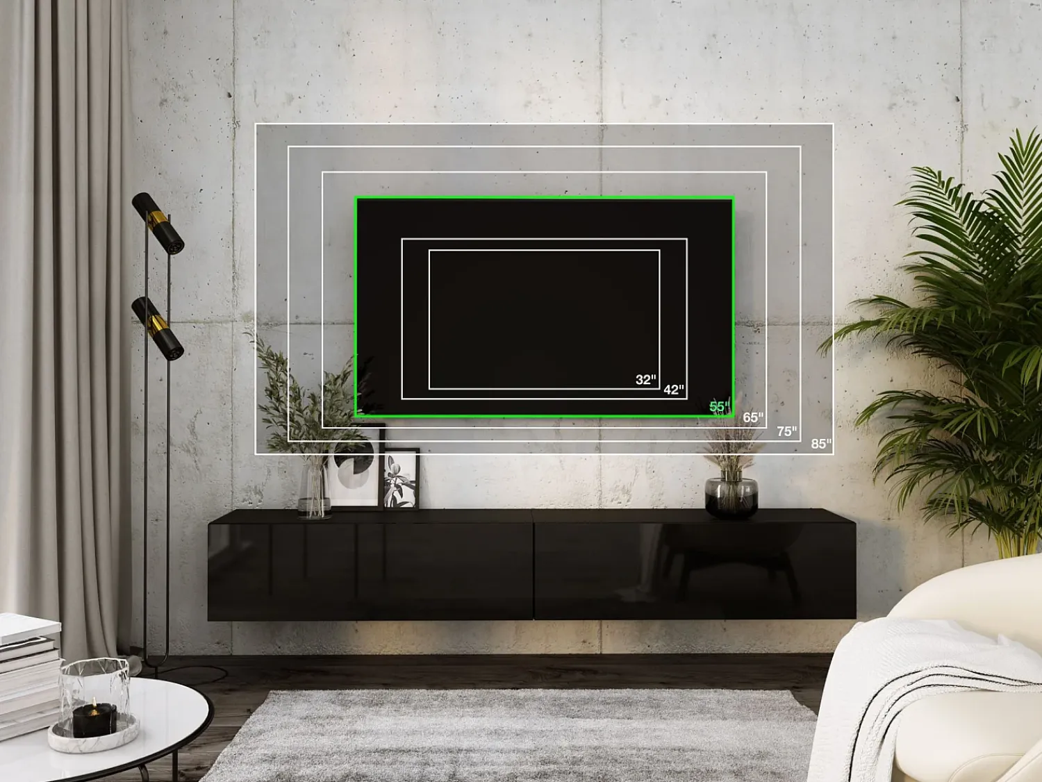 Móvel De Tv| Móvel TV suspenso, (2 x 100) x 34 x 32 cm, Fosco / Brilhante Preto