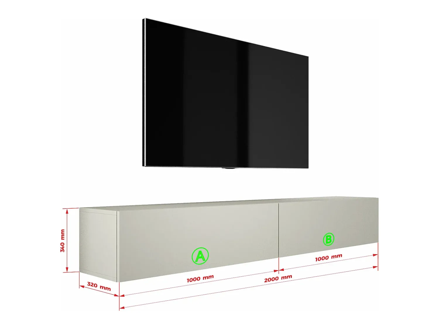 Móvel TV suspenso, (2 x 100) x 34 x 32 cm, Caxemira^ Móvel De Tv
