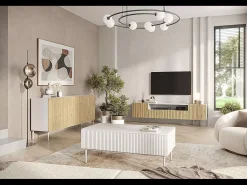 Móvel TV suspenso e carvalho com 2 portas e 2 gavetas 200x45 cm^ Móvel De Tv