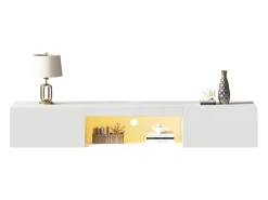 ModernLuxe Móvel TV suspenso 160cm - 1 compartimento aberto e 2 portas articuladas - aspecto brilhante -^ Móvel De Tv