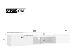ModernLuxe Móvel TV suspenso 160cm - 1 compartimento aberto e 2 portas articuladas - aspecto brilhante -^ Móvel De Tv