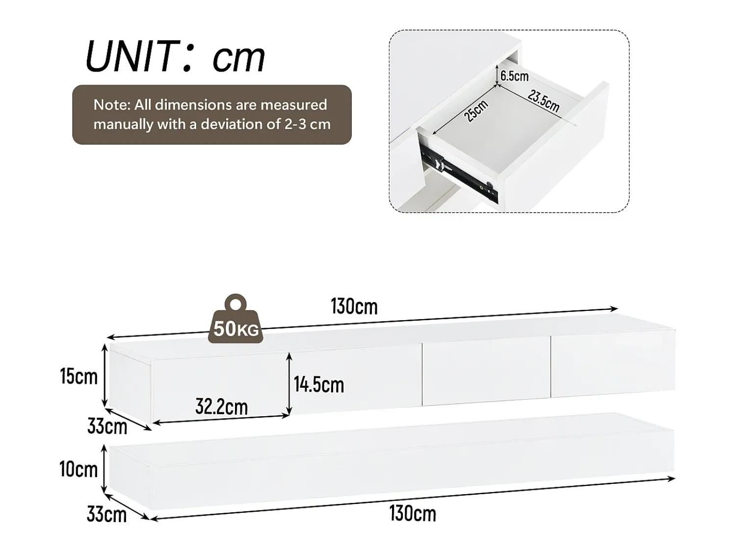 ModernLuxe Móvel TV suspenso 130cm - com LED - 4 gavetas -^ Móvel De Tv