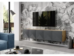 Móvel TV suspenso com 5 portas em madeira laminada 200x40 cm^ Móvel De Tv