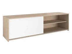 New Móvel TV Trevo sala 1 porta de correr carvalho Jackson 155x43x40 cm Branco
