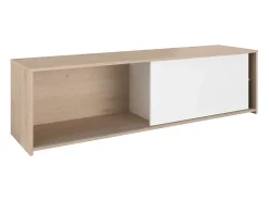 New Móvel TV Trevo sala 1 porta de correr carvalho Jackson 155x43x40 cm Branco