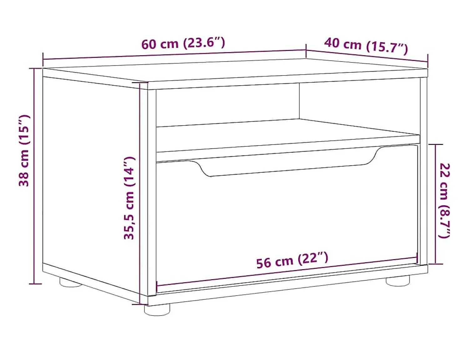 vidaxl Móvel TV VISNES derivados de madeira 60x40x38 cm^ Móvel De Tv