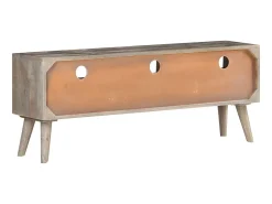 New Móvel TV 130x35x51 cm madeira mangueira áspera maciça PT520099 Cinzento