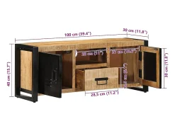 vidaxl Móvel TV 100x30x40 cm Manga de madeira áspera maciça^ Móvel De Tv