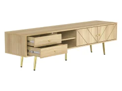 Outlet ModernLuxe Móvel TV 160x36x42cm - com 2 gavetas e 2 portas - pés dourados - Natural Natural claro