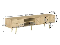 Outlet ModernLuxe Móvel TV 160x36x42cm - com 2 gavetas e 2 portas - pés dourados - Natural Natural claro