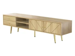 Outlet ModernLuxe Móvel TV 160x36x42cm - com 2 gavetas e 2 portas - pés dourados - Natural Natural claro