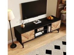 Móvel De Tv*ModernLuxe Móvel TV 150x38x55cm - com prateleiras e 2 portas - Natural + Preto Preto / Natural claro
