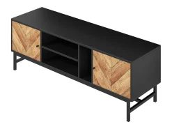 Móvel De Tv*ModernLuxe Móvel TV 150x38x55cm - com prateleiras e 2 portas - Natural + Preto Preto / Natural claro