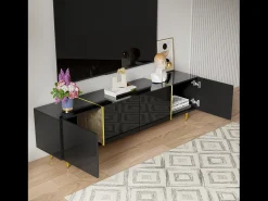 Móvel De Tv* Móvel TV 170x35x46cm - Móvel 4 portas brilhante - moderno e simples - MDF Preto