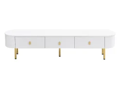 Móvel TV 174x35x41cm - Móvel baixo com 3 gavetas, puxadores e pés dourados, cantos curvos - em MDF^ Móvel De Tv