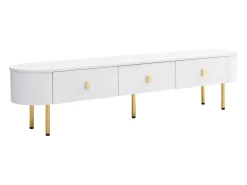 Móvel TV 174x35x41cm - Móvel baixo com 3 gavetas, puxadores e pés dourados, cantos curvos - em MDF^ Móvel De Tv