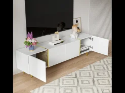 Móvel TV 170x35x46cm - Móvel brilhante com 4 portas - moderno e simples - MDF Branco