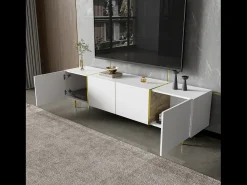 Móvel TV 170x35x46cm - Móvel brilhante com 4 portas - moderno e simples - MDF Branco