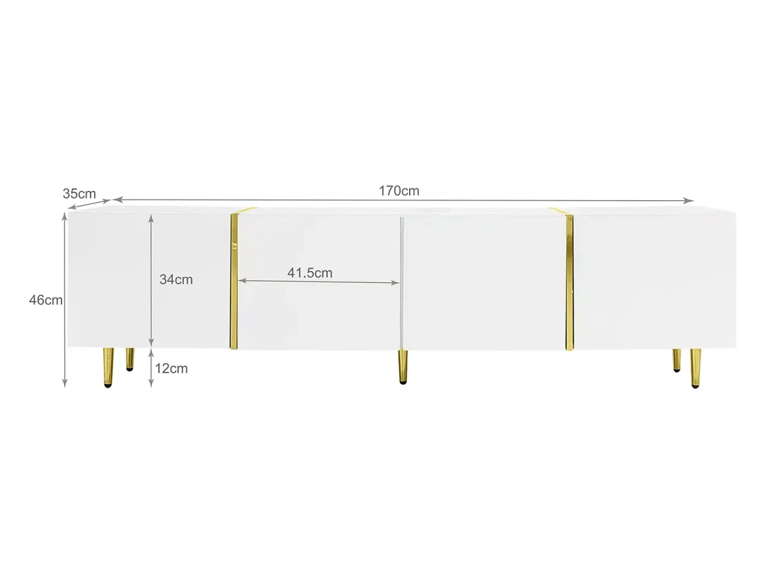 Móvel TV 170x35x46cm - Móvel brilhante com 4 portas - moderno e simples - MDF Branco