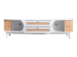 Móvel TV 170x39,5x46cm - Móvel TV em madeira com portas e gavetas em verga em estilo campestre para arrumação -^ Móvel De Tv