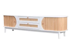 Móvel TV 170x39,5x46cm - Móvel TV em madeira com portas e gavetas em verga em estilo campestre para arrumação -^ Móvel De Tv
