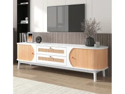 Móvel TV 170x39,5x46cm - Móvel TV em madeira com portas e gavetas em verga em estilo campestre para arrumação -^ Móvel De Tv